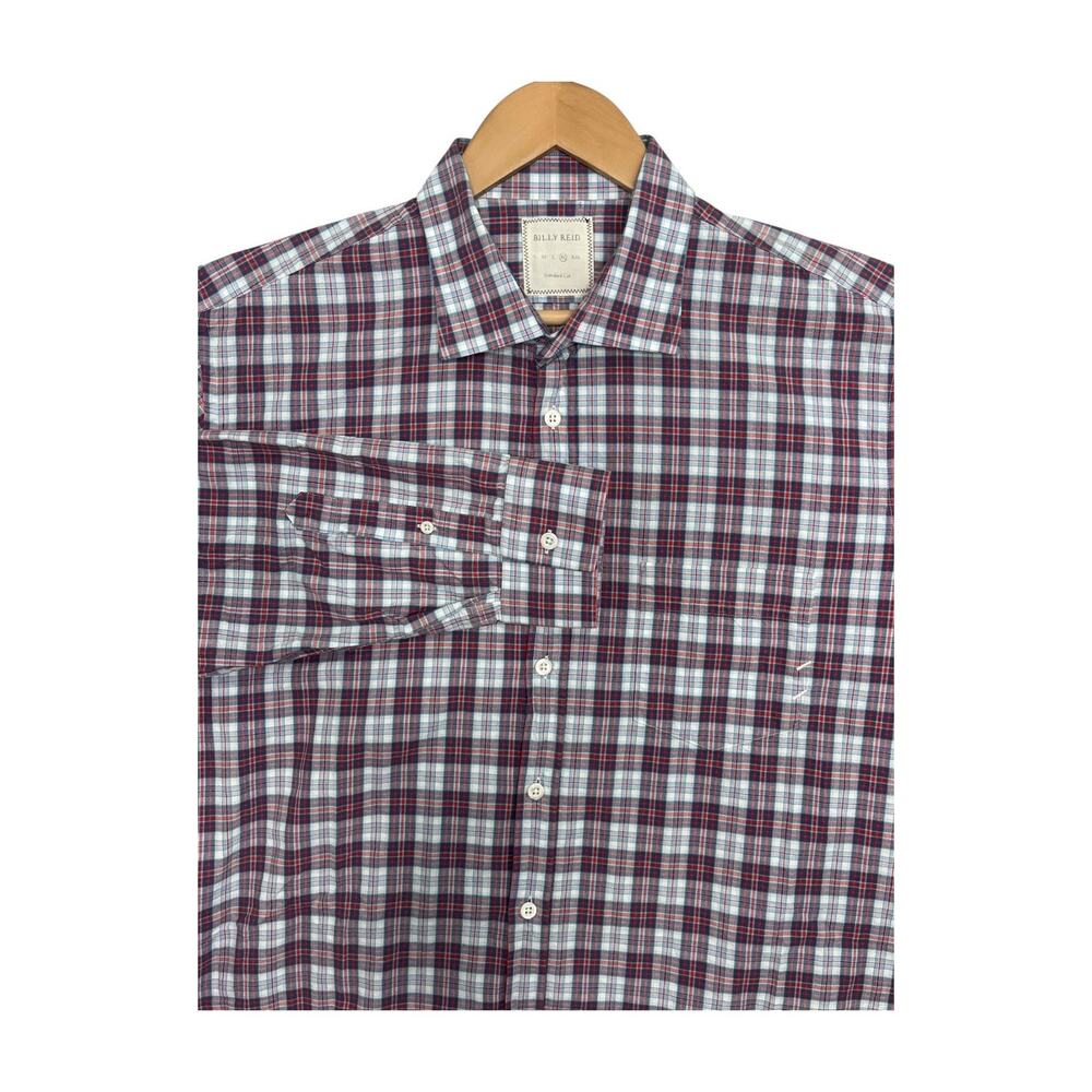 Billy Reid Shirt Mens XL Blue Red Plaid Standard Cut Button Up Preppy Heritage